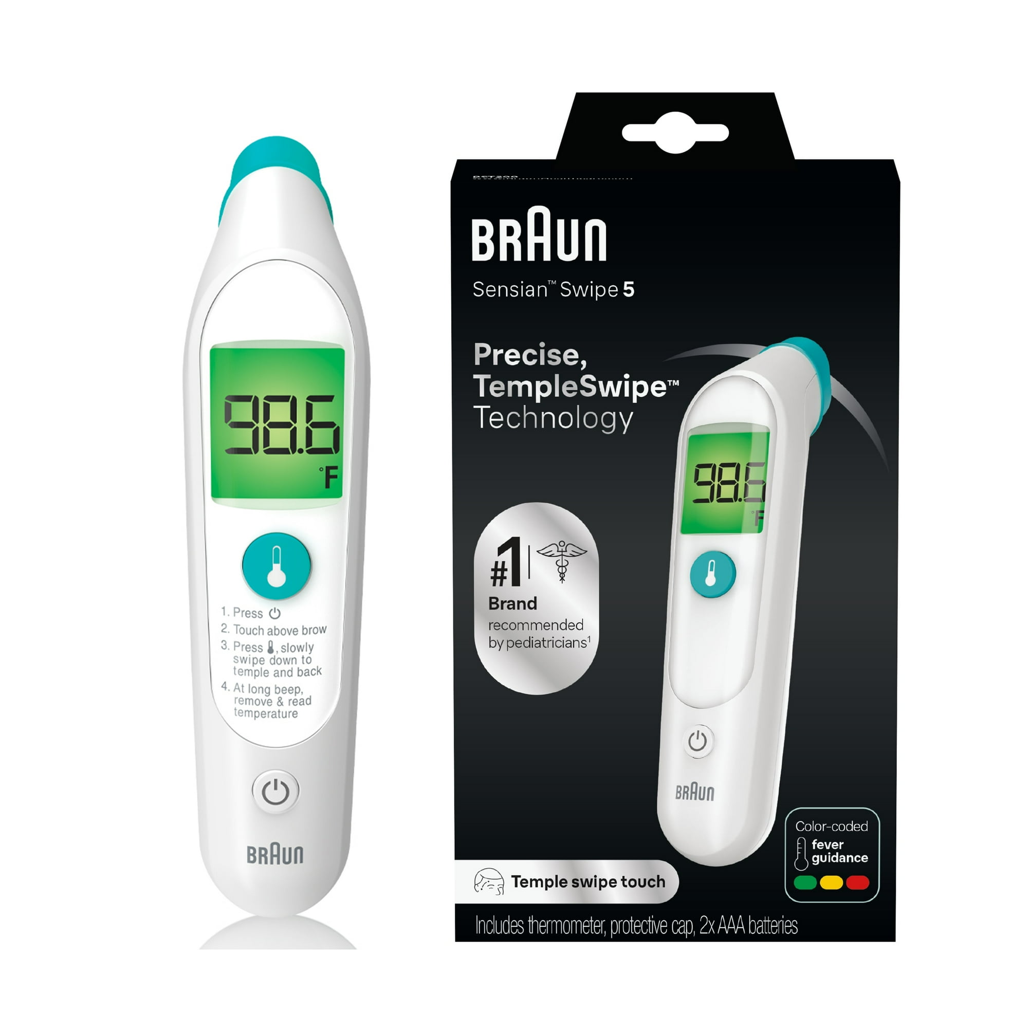 Braun TempleSwipe Forehead Thermometer, FSA & HSA Eligible, White, BST200US