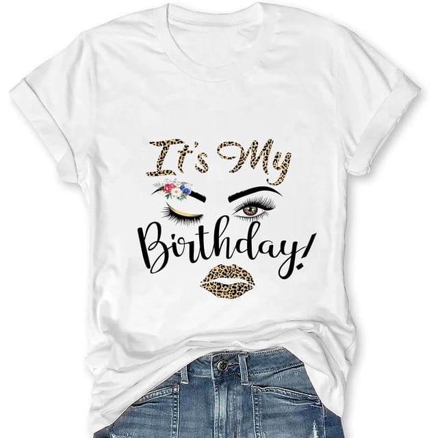 C'est Mon T-Shirt d'Anniversaire T-Shirt d'Anniversaire pour Femmes Motif d'Anniversaire Col Rond Manches Courtes Hauts de Fête d'Anniversaire Manches Courtes
