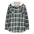 thumbnail image 4 of Womens Plaid Shacket Jacket Long Sleeve Button Down Fleece Lined Hooded Jackets Winter Warm Coat with Pockets, 4 of 6