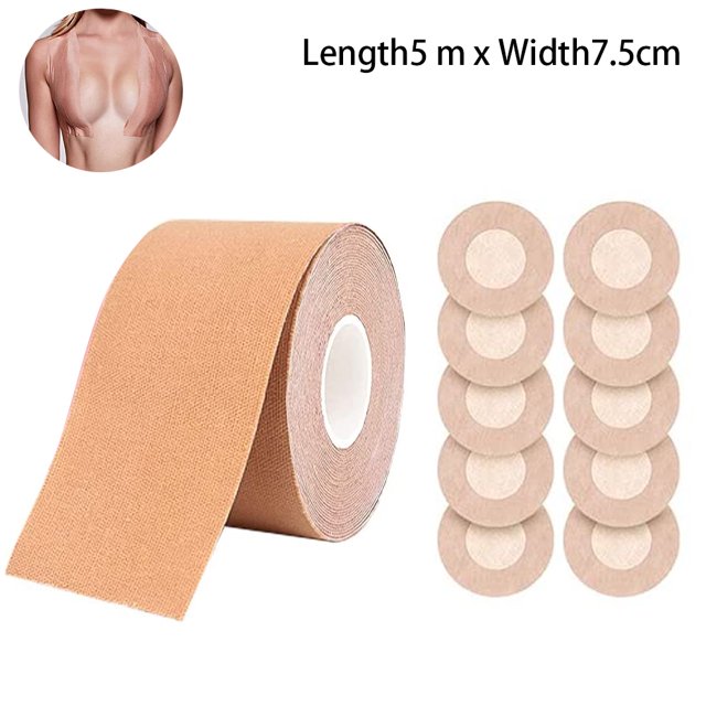1 cinta para senos, cinta para levantamiento de senos y cubierta redonda desechable para pezones, sujetador adhesivo push up para senos