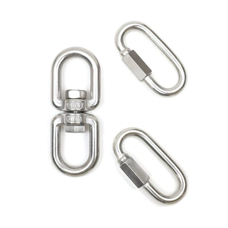 2Pcs 304 Stainless Steel M8 Chain Quick Link Oval Locking Connector, Heavy  Duty Large Carabiner, with 1pcs M10 304 Stainless Steel Double Ended Swivel  Eye Hook Eye to Eye Swivel 