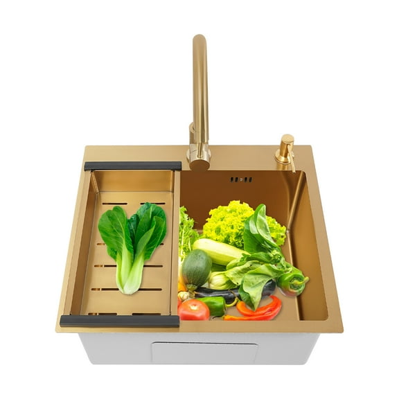 Stainles Steel Kitchen Sink W/ Faucet &Drain Basket Household Workstation