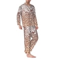 thumbnail image 2 of KLL Leopard Brown Sleepwear Mens Flannel Pajamas,Long Cotton Pj Set, 2 of 7