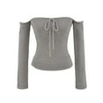thumbnail image 5 of YanHoo Off The Shoulder T Shirts for Women Long Sleeve Ribbed Knit Pullover Going Out Crop Tops Basic Casual Slim Fit Y2k Tops Gray,M, 5 of 7