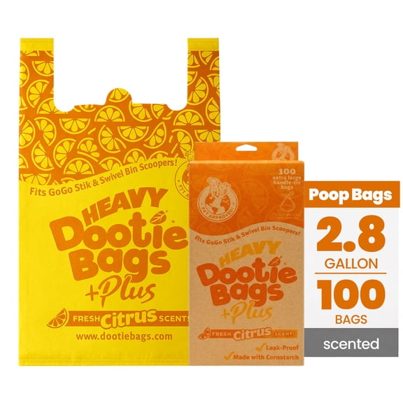 Heavy Dootie Bags® Plus Citrus Scented, Very Large Pet Waste Bags with Handles, 100 Count