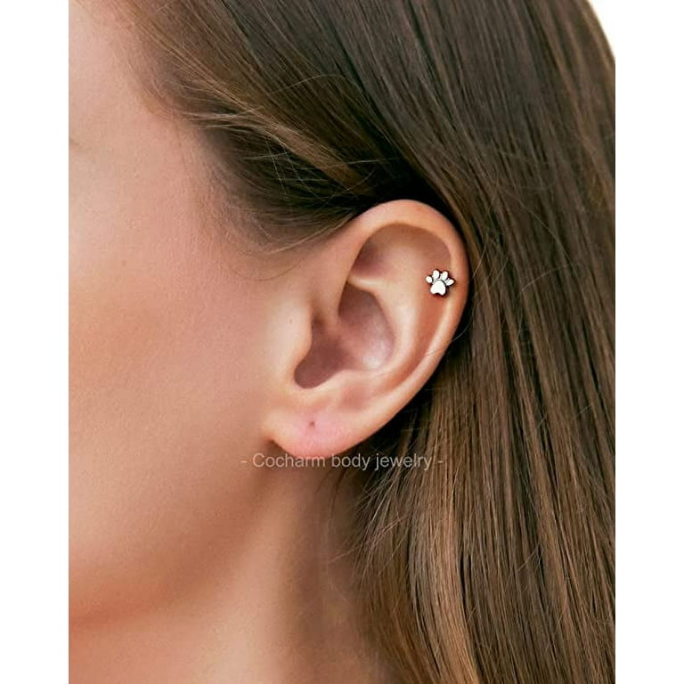 16g Flat Back Earrings Internally Threaded Titanium Cartilage Stud