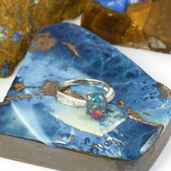 STUNNING RADIANCE STERLING SILVER AUSTRALIAN BLACK OPAL RING