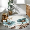 thumbnail image 4 of 4ft Round Rug, Vintage Flowers Non-Skid Rubber Backing Large Area Rugs - Living Room Bedroom Home Office, Teal Blue Floral Nature Butterfly Indoor Floor Mat Carpets Washable Rug, 4 of 9