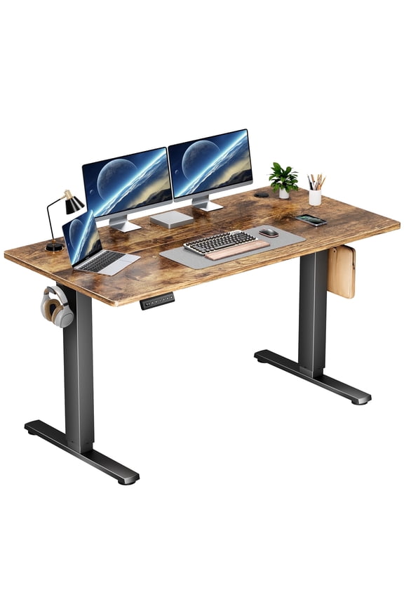 Electric Standing Desk, Height Adjustable Desk, 55 x 24 Inches Ergonomic Stand up Desk with Memory Preset and T-Shaped Metal Bracket for Home Office