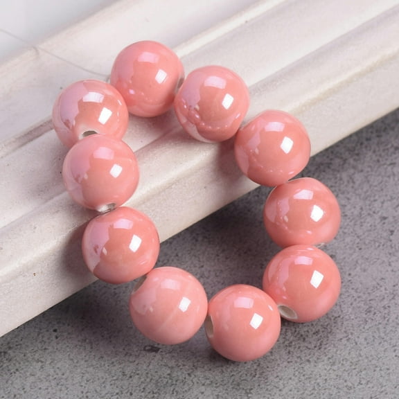 U8MO Glossy Shiny Round 8mm 12mm Ceramic Porcelain Loose Beads For Jewelry Making-Pink-8mm (30pcs)