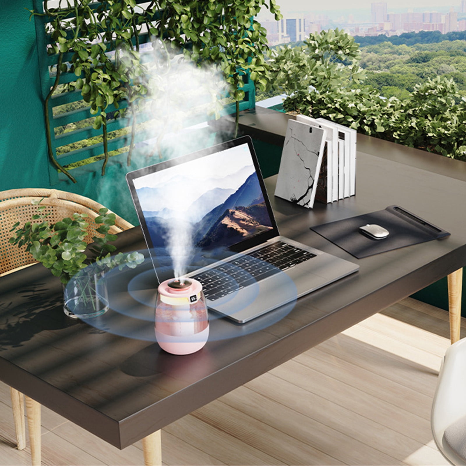 USB Humidifier with Humidity Display, Quiet Cool Mist, 2L Capacity, Easy to Clean, Continuous/Intermittent Mist Modes, Night Light, for Bedroom Office Plants Travel Car