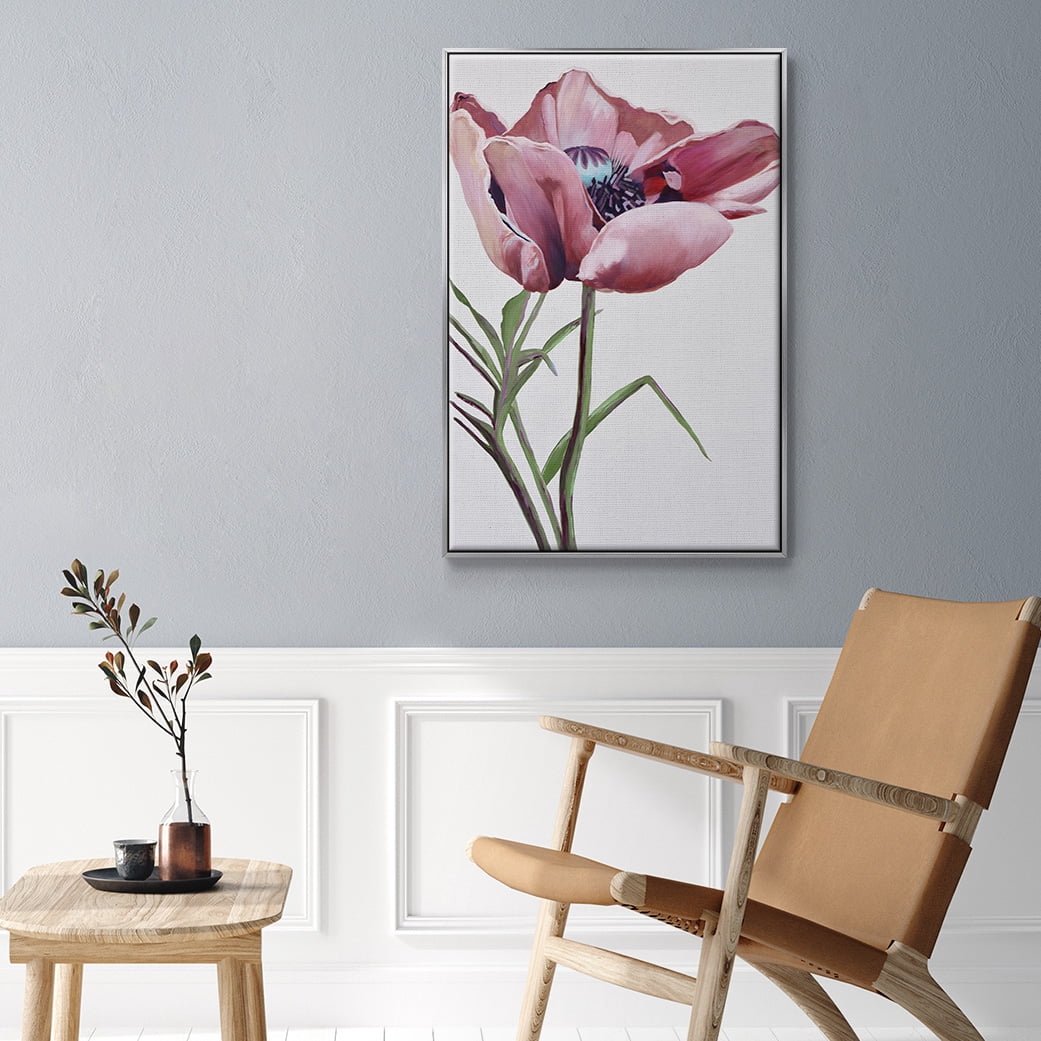 Paris Poppy Framed Premium Gallery Wrapped Canvas - Ready to Hang - 25 x 37 - Silver Floating Frame
