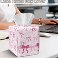 thumbnail image 4 of COEQINE Facial Tissue Box Dispenser PU Leather Square Table Dryer Sheet Organizer for Bedroom Dresser, Tabletop, Nightstand, Dining Table, Outdoor Tent, Pink Bow Ribbon, 4 of 7