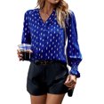 thumbnail image 2 of Blusa con escote en V para mujer, blusa informal de manga larga abullonada para mujer, blusa con escote en V y manga larga, rendimiento finamente ajustado, 2 of 9