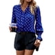 thumbnail image 3 of Blusa con escote en V para mujer, blusa informal de manga larga abullonada para mujer, blusa con escote en V y manga larga, rendimiento finamente ajustado, 3 of 9