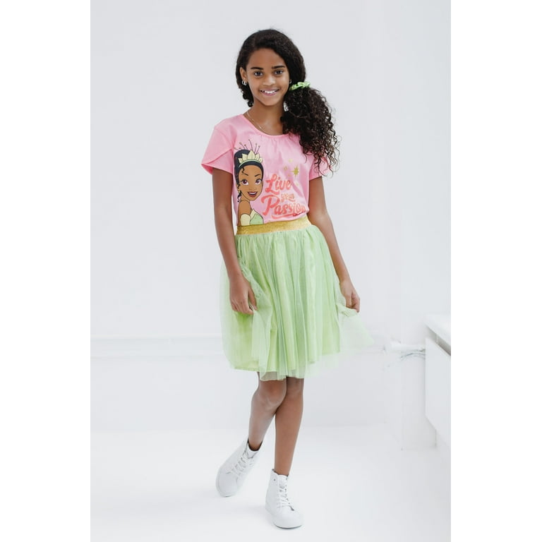 Disney Princess Tiana Toddler Girls T Shirt Mesh Skirt and Scrunchie 3 Piece Outfit Set Toddler to Big Kid Walmart