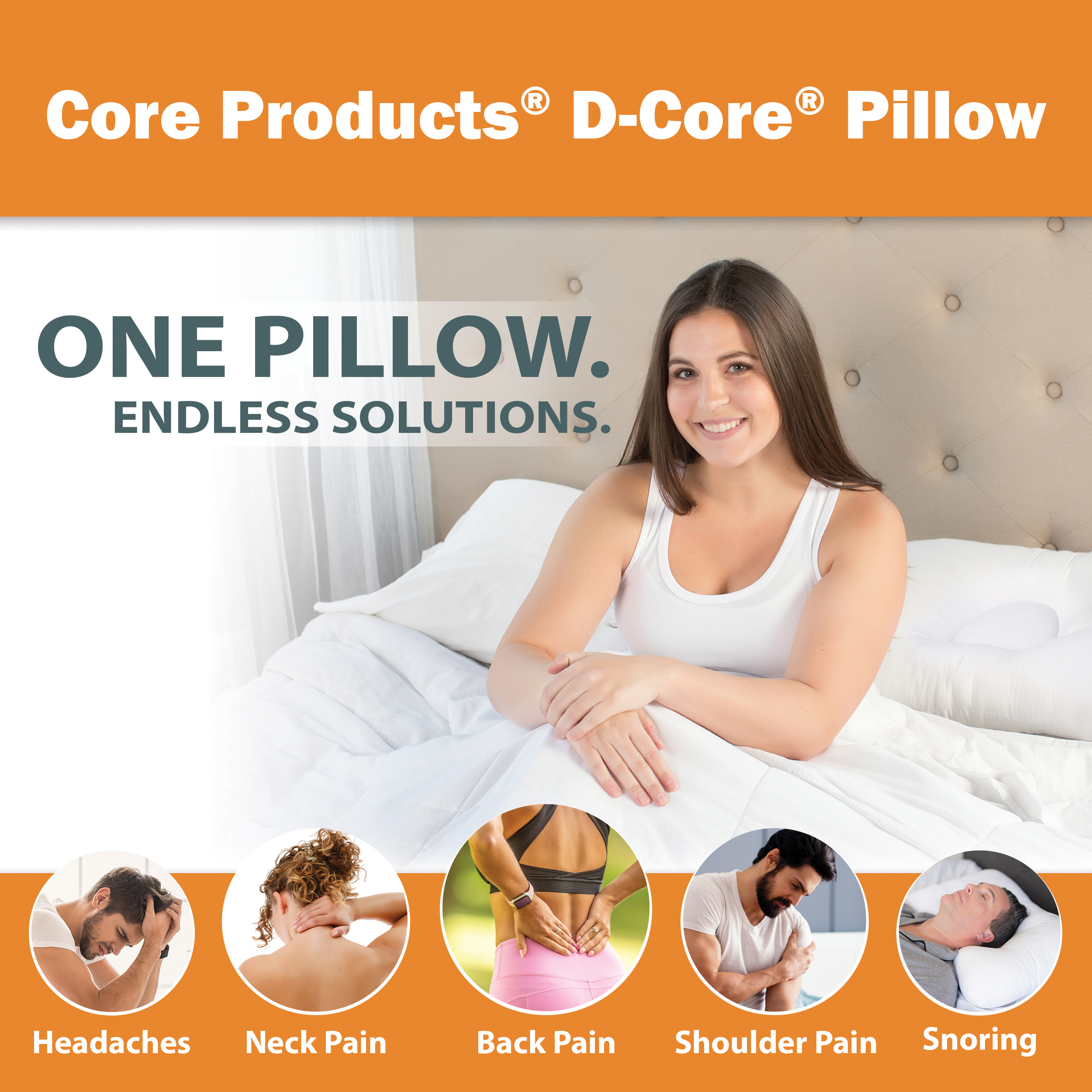 Core Products D-Core Cervical Spine Support Pillow- Ease Neck Spasms, Tension & Headaches- Full Size Firm - image 2 of 7