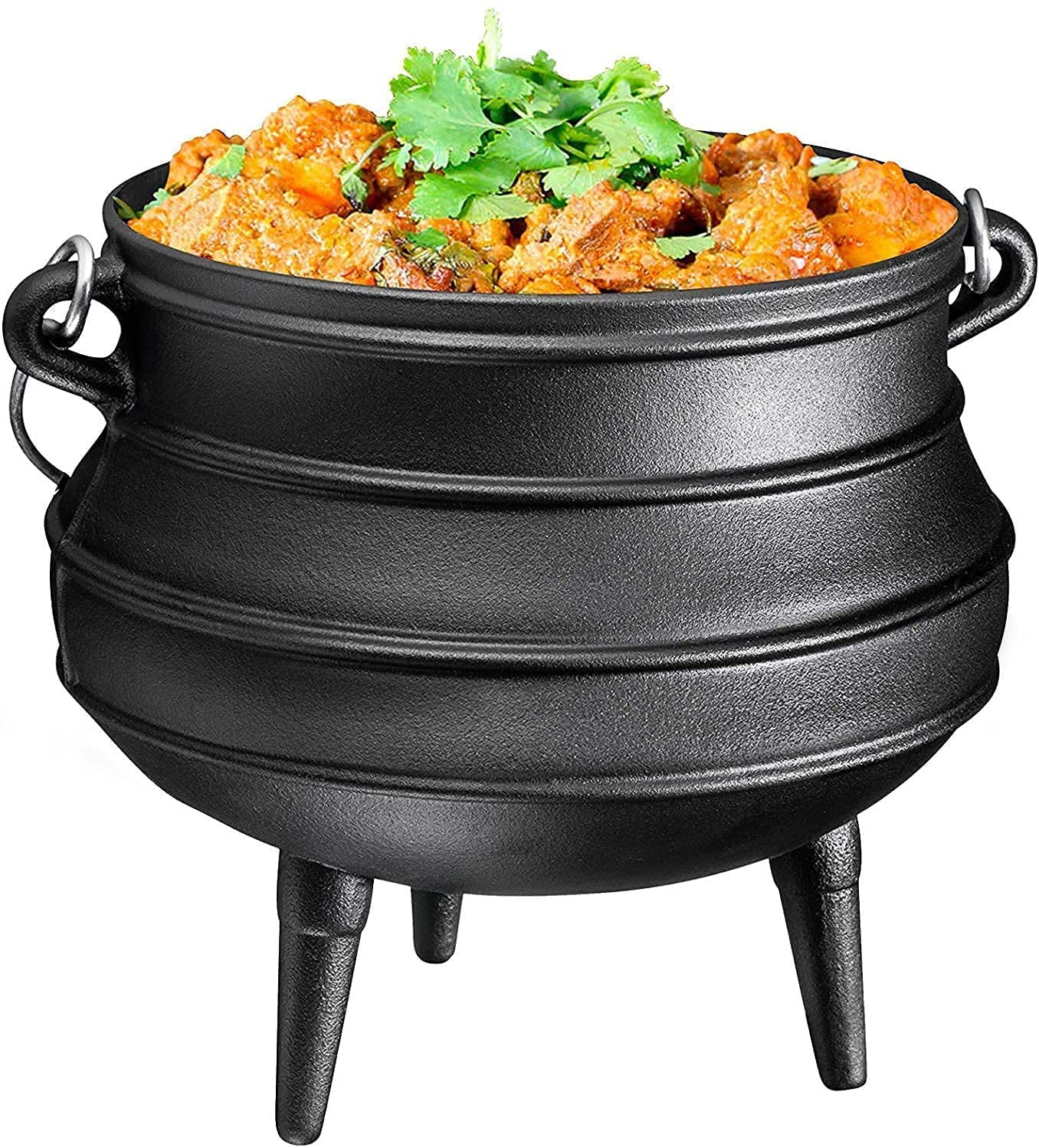 Bruntmor Pre-Seasoned Cast Iron Cauldron - Bruntmor African Potjie Pot with Lid - 3 Legs for Even Heat Distribution - Camping Dutch Oven Cookware for Over-the-Fire Cooking - 10 Quarts, X-Large