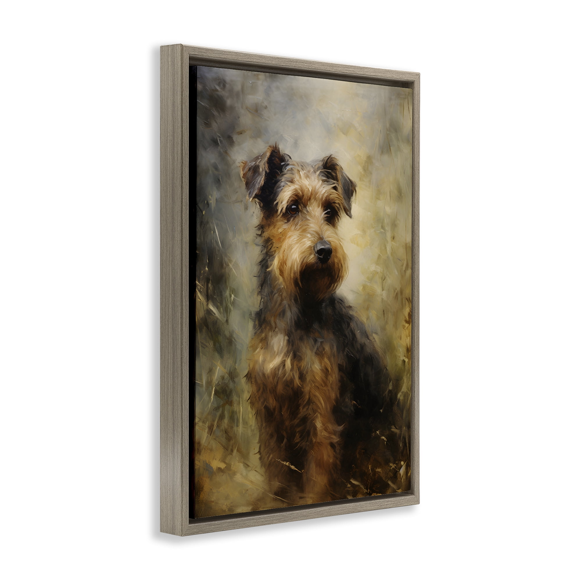 Stupell Industries Poised Terrier Dog Animals & Insects Painting Brown Floater Framed Canvas Art Print Wall Art, 17 x 25