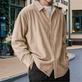 thumbnail image 2 of Corduroy Shirt Mens Lapel Long Sleeve Wrinkle Free Casual Button Down Shirts Work Overshirt Shackets Khaki 4XL, 2 of 4
