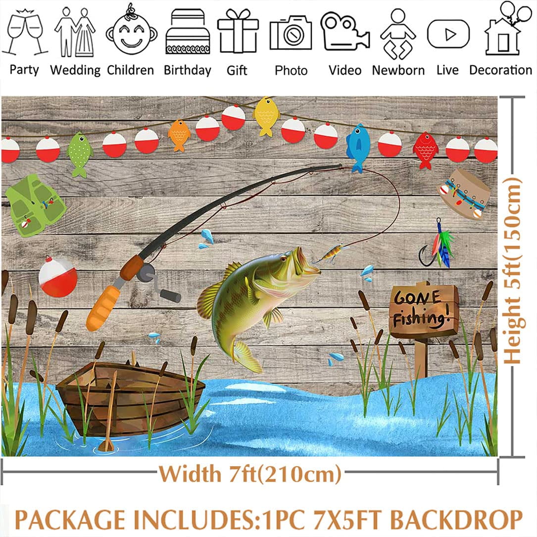 Rustic Wood Gone Fishing Backdrop for Birthday Party O Fish Ally