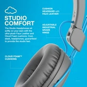 سماعات رأس JLab Audio Studio على الأذن وسماعات رأس فوق الأذن، قابلة للطي، رمادي/أزرق