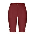 thumbnail image 3 of FRSASU Womens Summer Casual Cargo Pants Solid Color Pockets Zipper Button Elastic Knee Length Shorts Red, 3 of 9