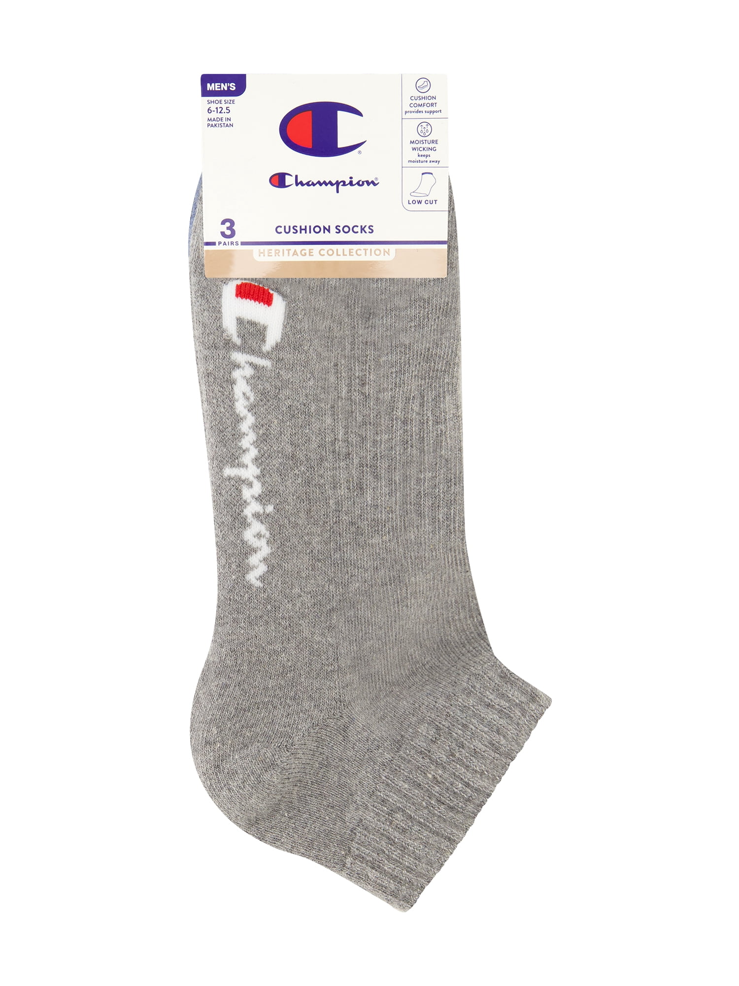 Champion Men’s Low Cut Socks 3 Pack – Half Terry Cushion, Moisture-Wicking, Arch Support, Stretch Comfort, Sizes 6–12.5