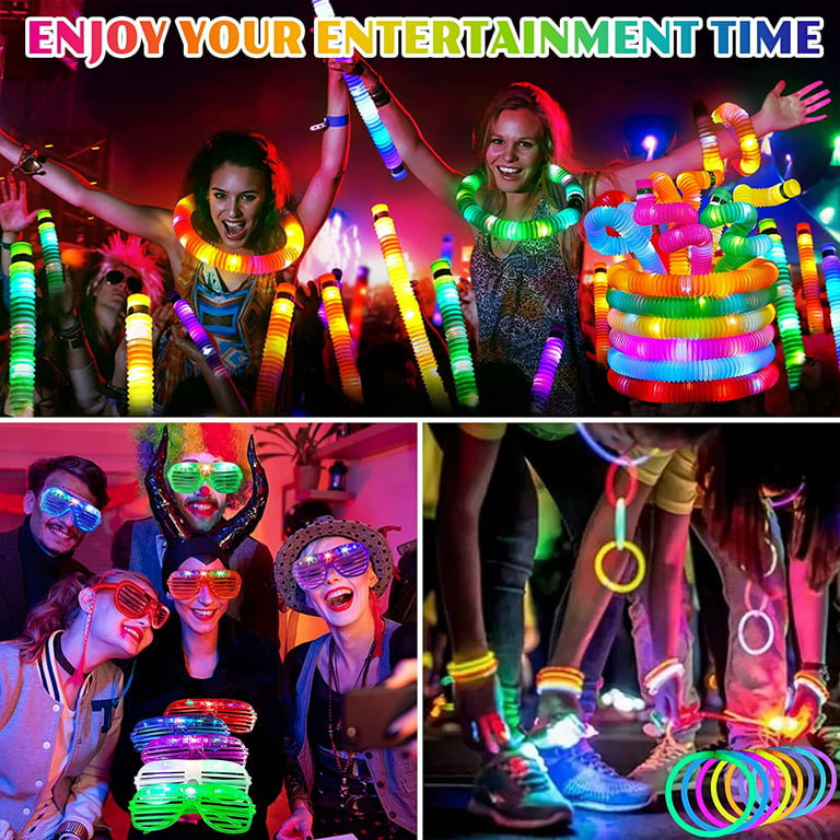 28 Pcs LED Bracelets Goodie Bag Stuffers Glow in The Dark Party Supplies 7 Neon Glow Sticks Colors for Kids Adults Flashing Light Up Toys for