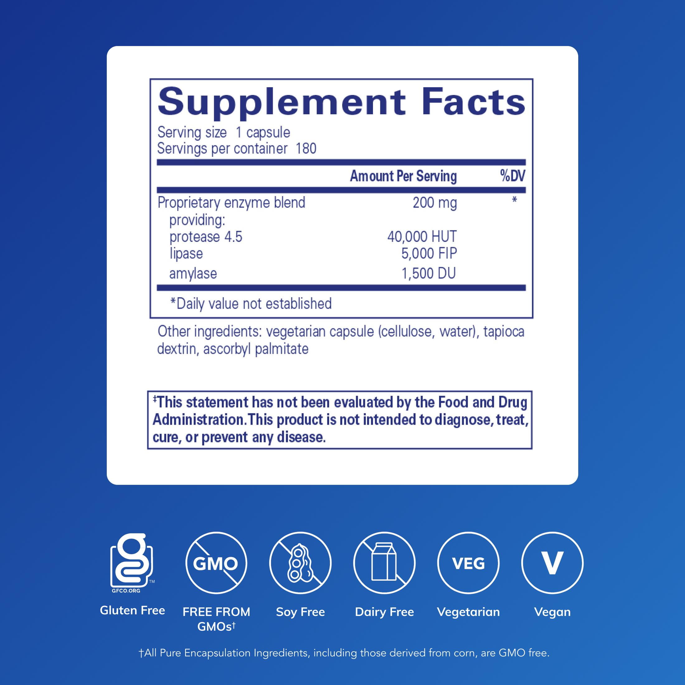 Pure Encapsulations Pancreatic VegEnzymes | Hypoallergenic Supplement for Carbohydrate, Lipid and Protein Digestion* | 180 Capsules