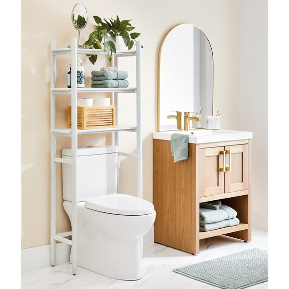Better Homes & Gardens Springwood Acacia Wood over-the-Toilet Space Saver Cabinet, 3 Shelves, White