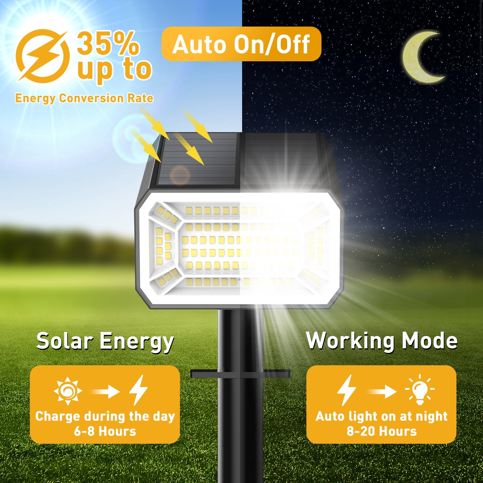 Solar Spot Lights Outdoor [12 Pack, IP65] - 100 High-Lumen LEDs, 4 Modes & 2-in-1 Design. Auto On/Off Cool White Landscape Lights for Yard, Garden, Pathway.