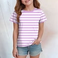 thumbnail image 2 of NIEWTR T-Shirts Classiques à Rayures à Manches Courtes pour Filles T-Shirts d'Été pour Enfants Col Ras du Cou Tendance T-Shirts pour Enfants 5-14 Ans (Violet Pâle, 12-13 Ans), 2 of 4
