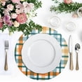 thumbnail image 4 of Modern Minimalist White Green Orange Square Grid Round Placemat Set of 1, Non-Slip Heat Resistant & Waterproof Plate Pads for Dinner Table Table Placemats, 15.4 in Home Decor, 4 of 6