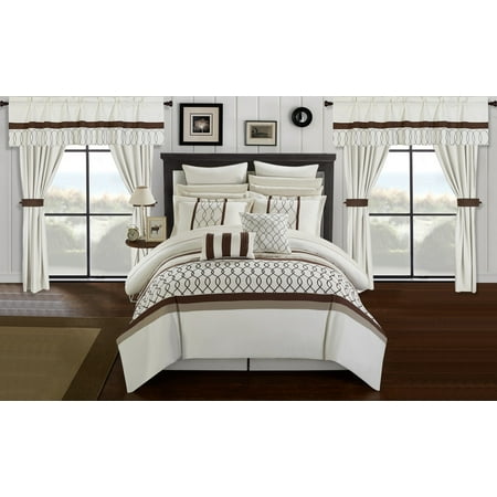 Topaz 24 Piece Comforter Bed in a Bag Pleated Ruffled Designer Embellished Bedding Set