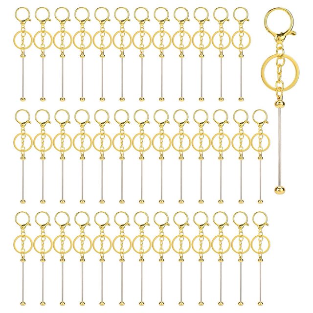 40pcs Beadable Keychain Bars, Metal Beaded Keychain Blank Keychains Key Chain Charms Making Accessories for Craft DIY