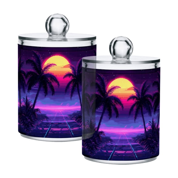 Yayeee 2 Pack Qtip Holder Bathroom Cotton Swab Canister with Lid Clear Dispenser Set, Pink Digital Art