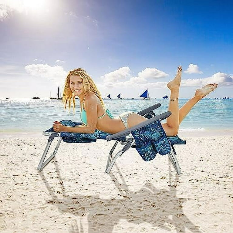 Beach Chairs 4 Pack Backpack Camping Chair With Armrest Cooler Bag Cup Holder Towel Bar Side Pockets Sunbath Sling Tanning Lounge Folding Layout Chairs Blue Leaves Without Table Walmart