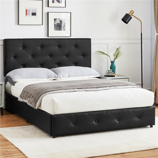 Easyfashion Full Upholstered Platform Bed With Storage Black Com Easyfashion Full Upholstered Platform, Black Upholstered King Bed With Storage