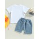 thumbnail image 2 of Conjuntos Para NiñOs Chicos Camisa De Manga Corta Con Cuello Redondo Y Estampado De Letras + Pantalones Cortos XBTCLXEBCO Blanco 2;12-18 Meses, 2 of 6