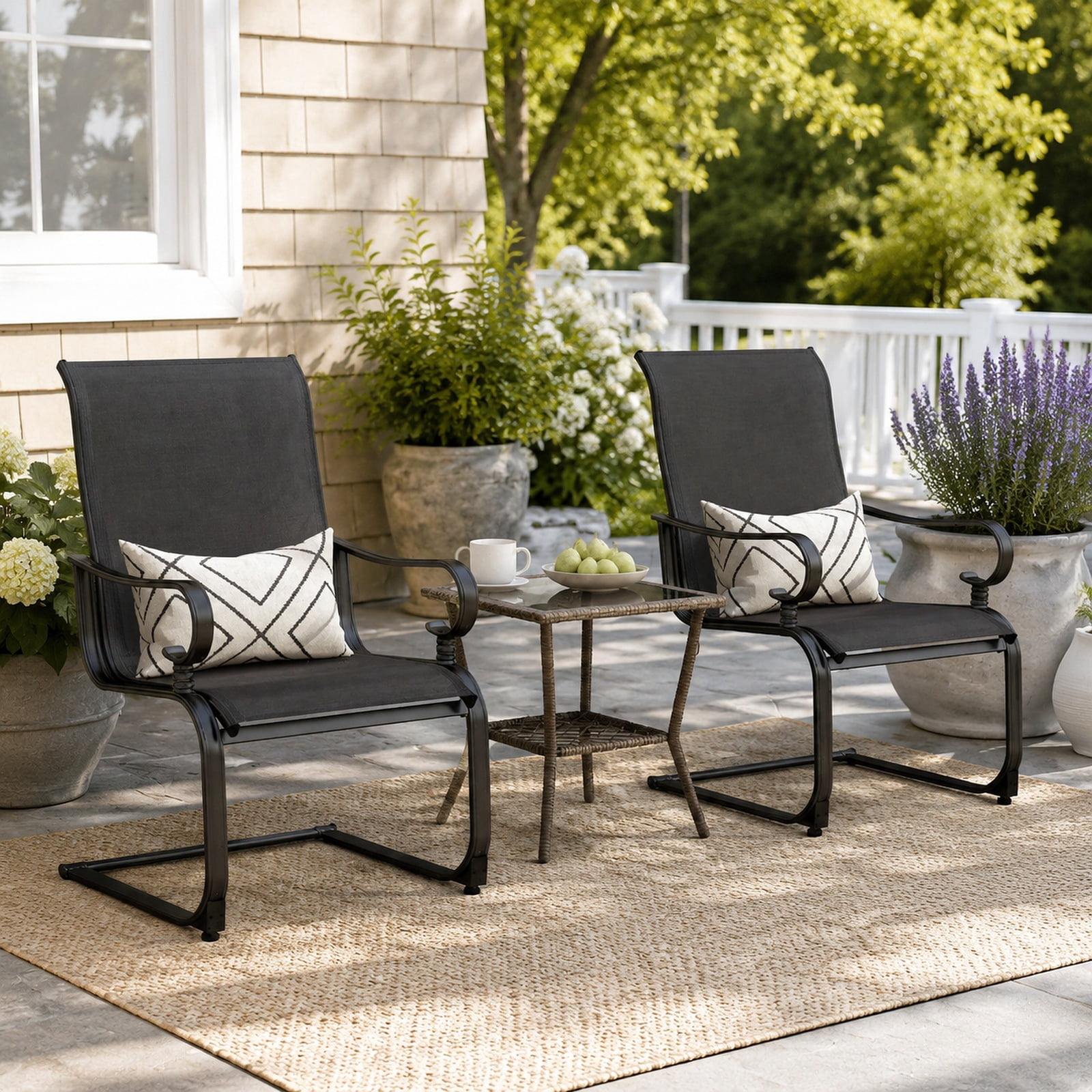 Biotree Set of 2 Patio Rocking Chairs, Quick-Drying Breathable Fabric, High Backrest, for Backyard, Black
