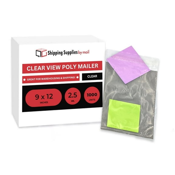 SSBM Clear Poly Mailers, 9" x 12" Inch, 1000 Pack, Plastic Shipping Bags Self Seal, Great for Clothing