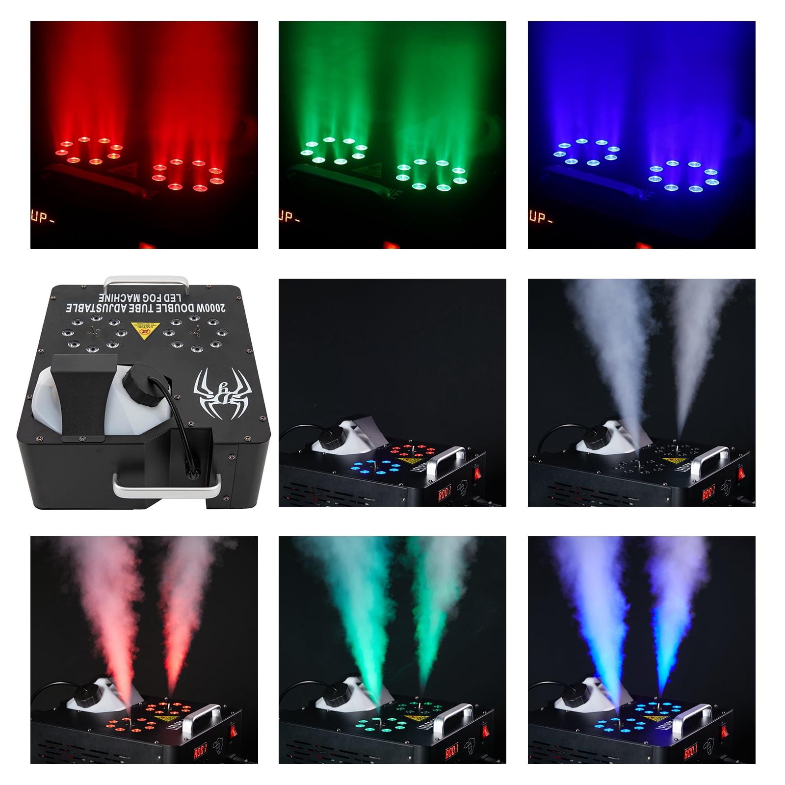 Dwellnix Stage Machine 16 RGB LED Fog Smoke Machine DMX DJ Smoke Effect 2000W Remote