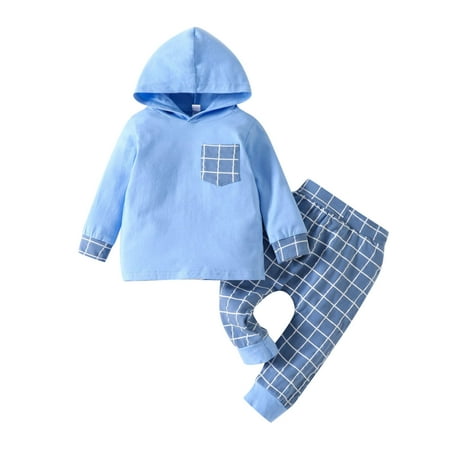 

QYZEU Neutral Toddler Clothes Sweat Suites for Kids Child Kids Toddler Baby Boys Girls Long Sleeve Patchwork Hooded Sweatshirt Tops Plaid Pant Trousers Outfit Set Clothes 2Pcs Casual Joggers