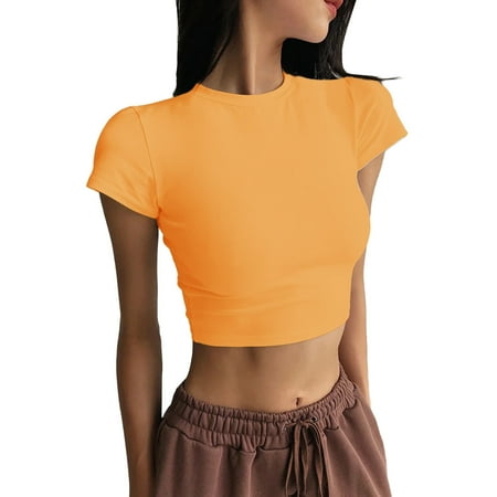 

Baocc corset tops for women Women Soild Print O Neck Tops Short Sleeve Round Neck Tee Shirt Printed Flower Loose Side Split Blouse Tunic crop tops for women Turtleneck solid