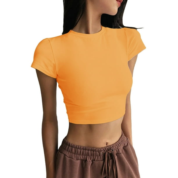 Blusa túnica de manga corta con cuello redondo y estampado liso para mujer, tejido de algodón, ropa informal/de diario, tallas S-XL