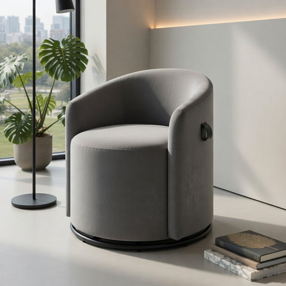 Barara King Swivel Barrel Chair with Storage Seat, 360° Rotation, Upholstered Design for Dressing Room, Bedroom, Vanity Makeup Comfort Chair, Gray