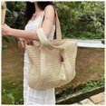 thumbnail image 4 of Nvzi Bolso de hombro tejido, bolso de mano tejido y bolso de cosméticos, bolsos de mano tejidos elegantes para playa de verano 17,71 x 0,78 x 15,74 pulgadas - Blanco, 4 of 5