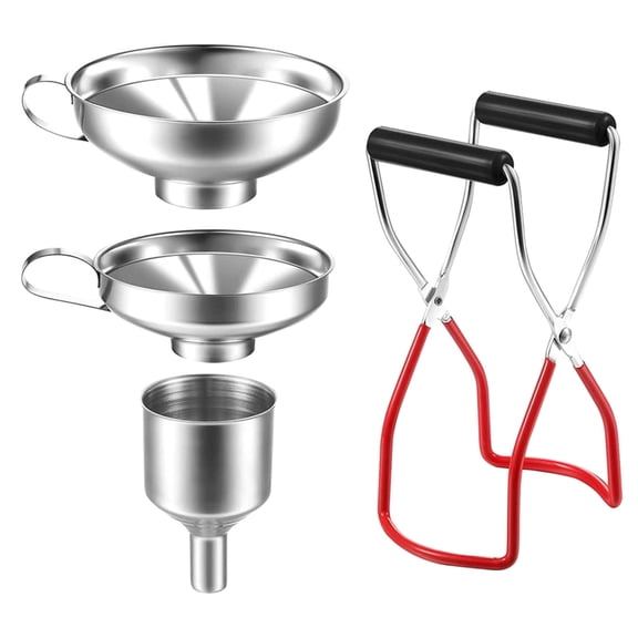 TIFOR 4 Pieces Canning Kit Canning Rack Canning Funnels Stainless Steel Canning Supplies Tools Canning Tong for Wide Mouth Jar