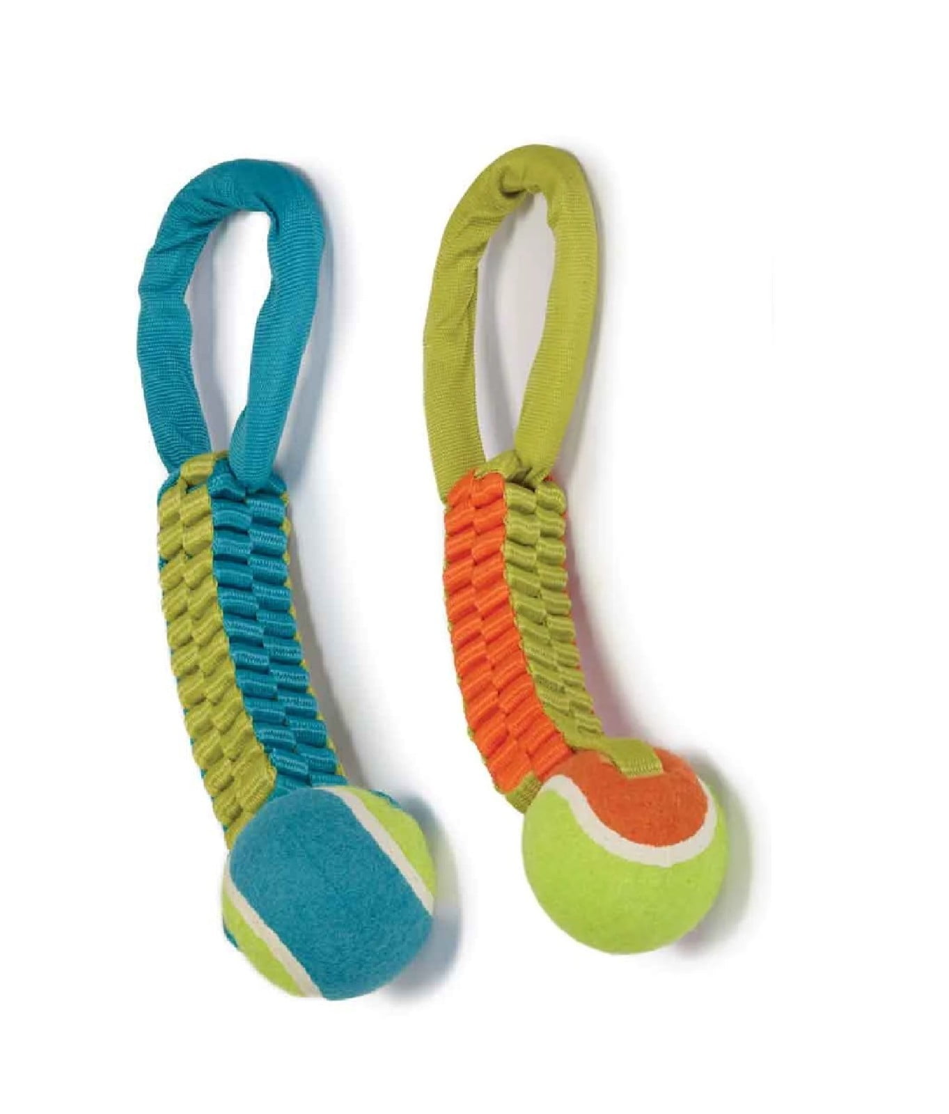 Interactive Braided Nylon Body Tennis Ball 12 Inch Dog Tug Toy Dual Materials (Blue)